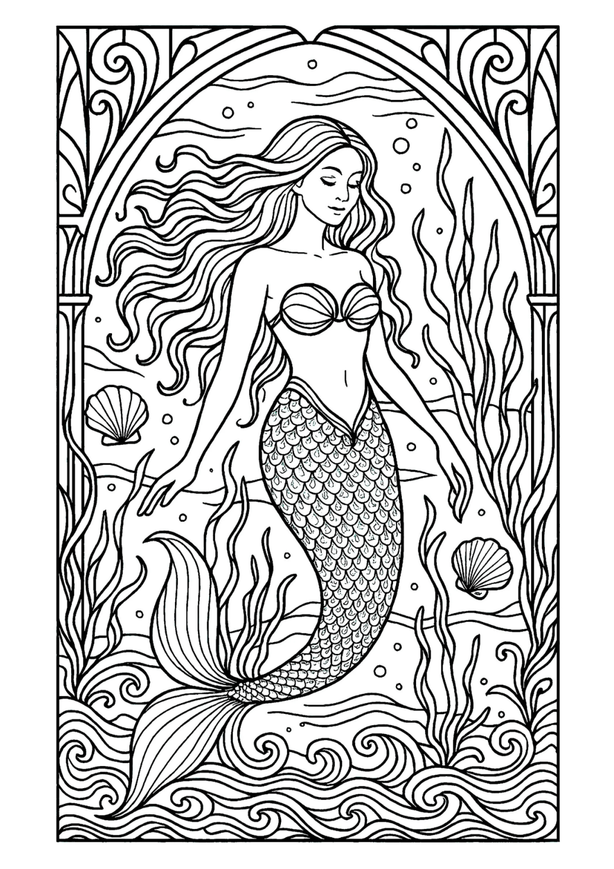 Desenho para Colorir Sereia