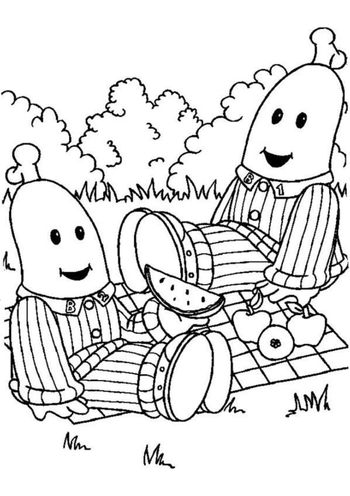 Desenho para Colorir Bananas de Pijamas