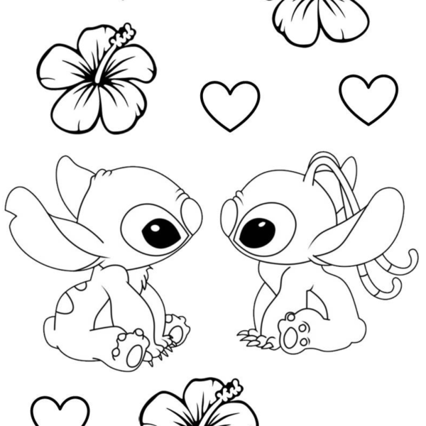 Desenho para Colorir Stitch e Angel