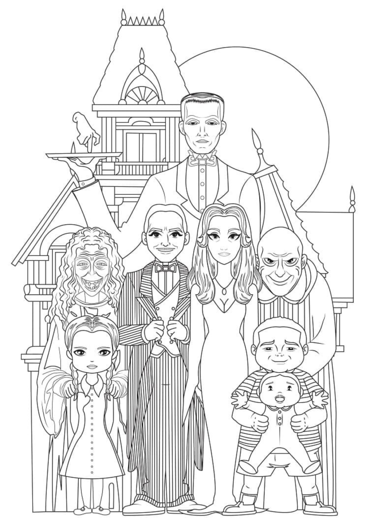 Desenho para Colorir Família Addams