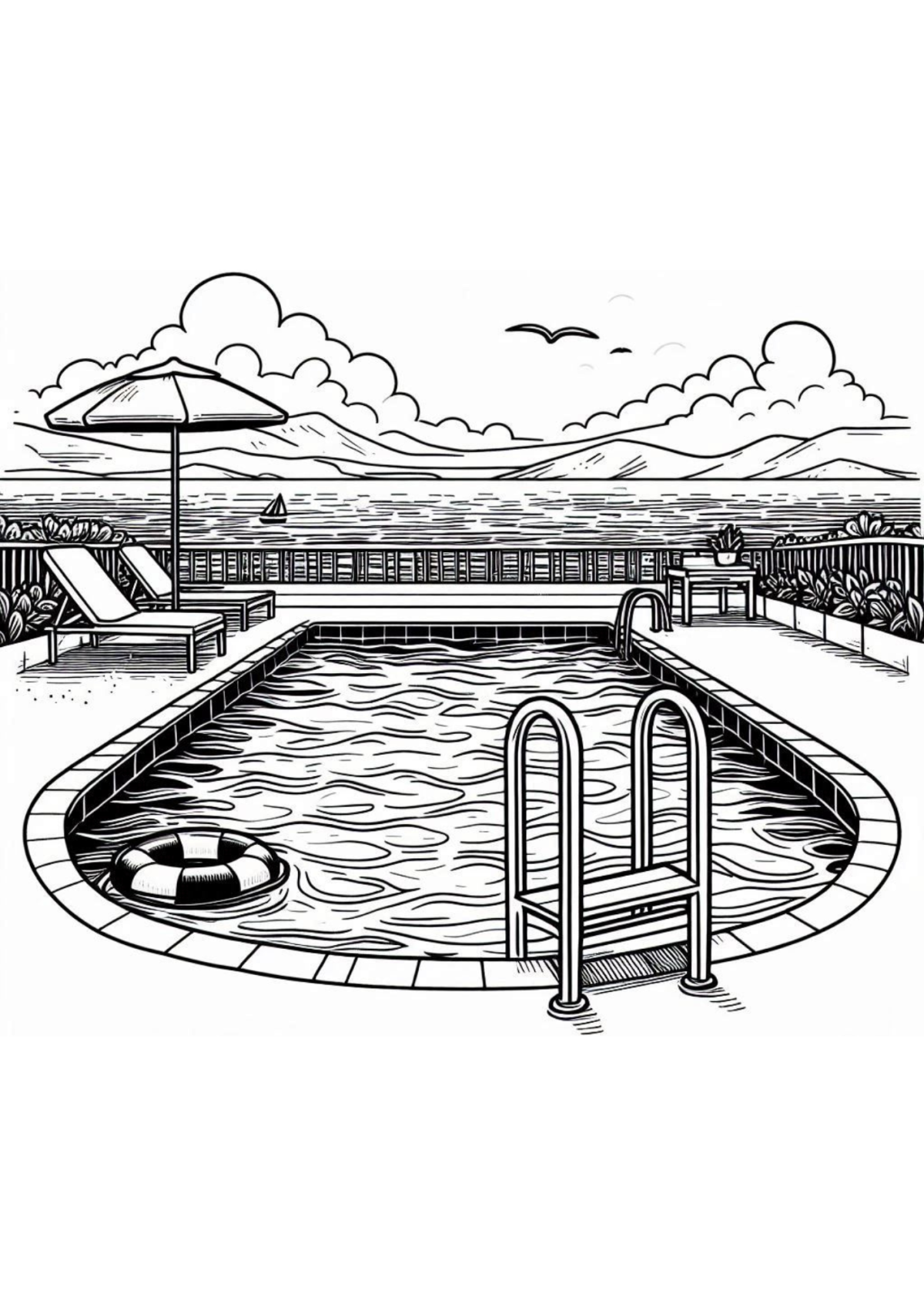 Desenho para Colorir Piscina