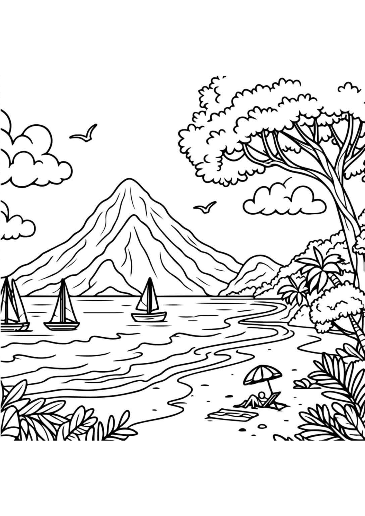 Desenho para Colorir Praia