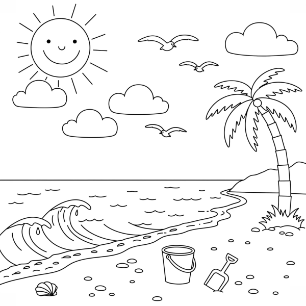 Desenho para Colorir Praia