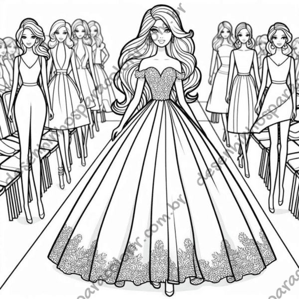 Desenho para Colorir Desfile de Moda
