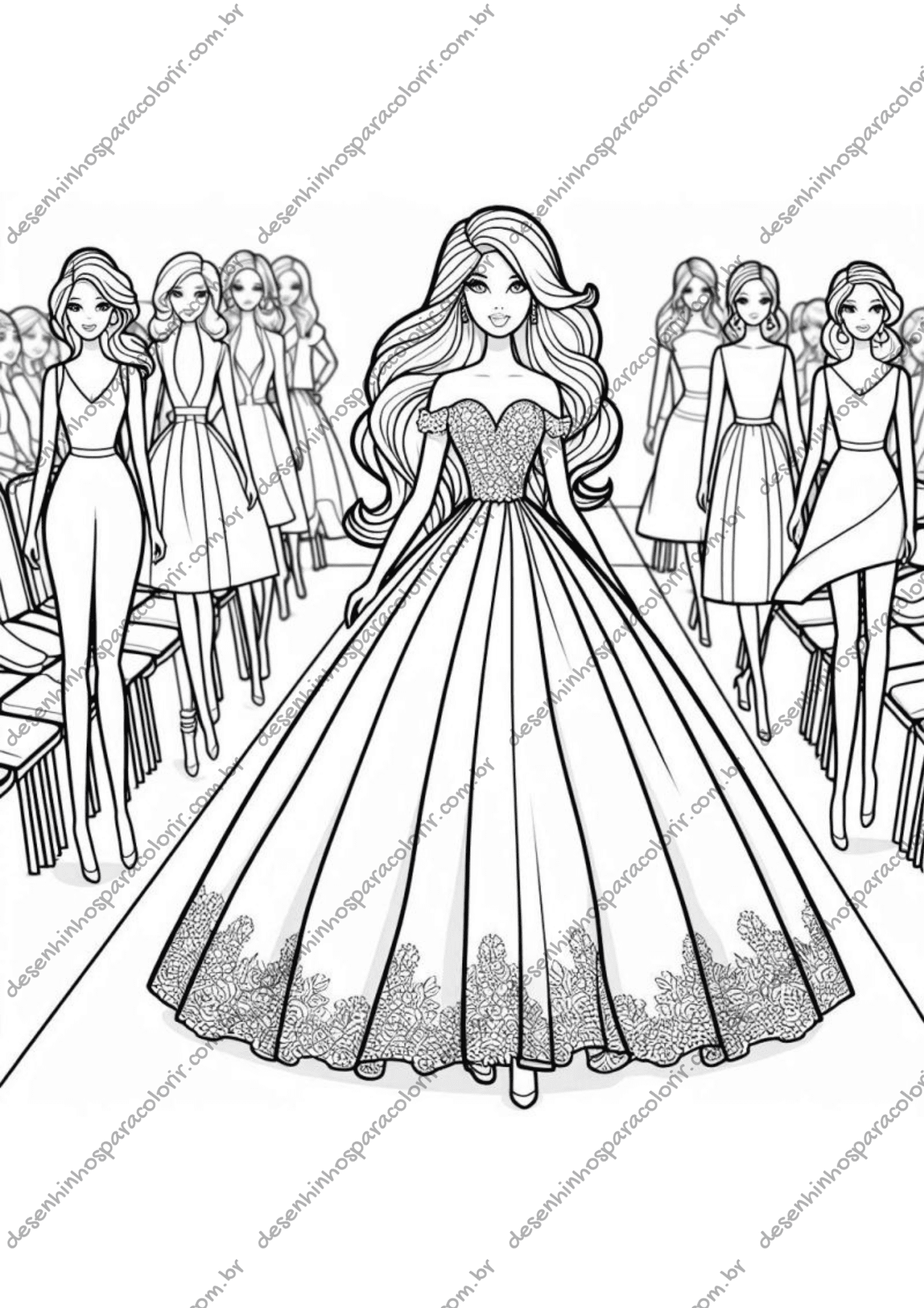 Desenho para Colorir Desfile de Moda Desenho para Colorir Desfile de Moda