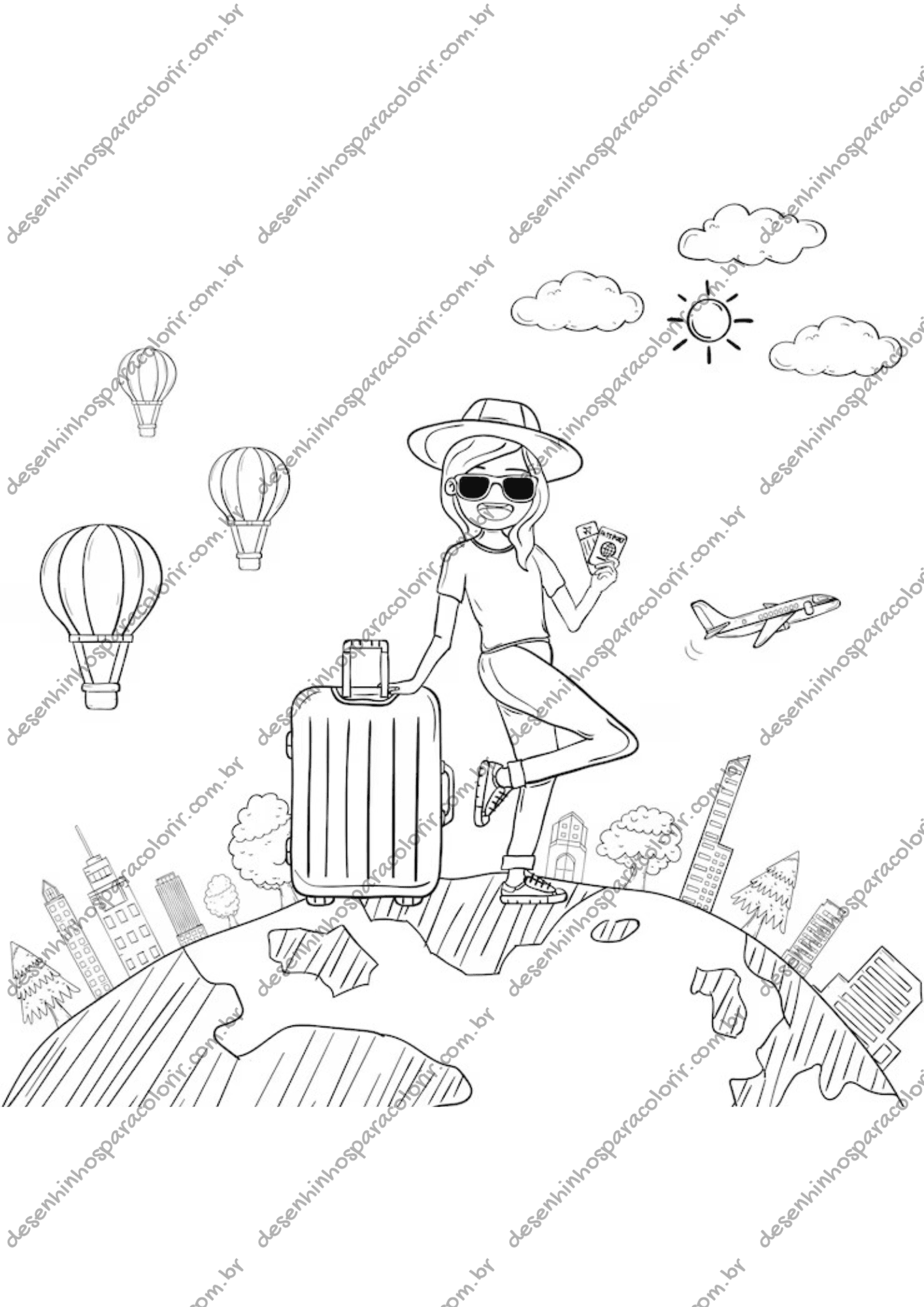 Desenho para Colorir Viagem Desenho para Colorir Viagem