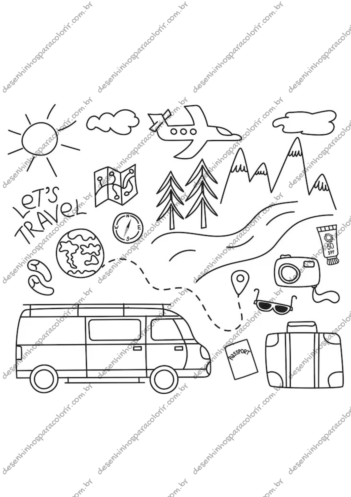 Desenho para Colorir Viagem Desenho para Colorir Viagem